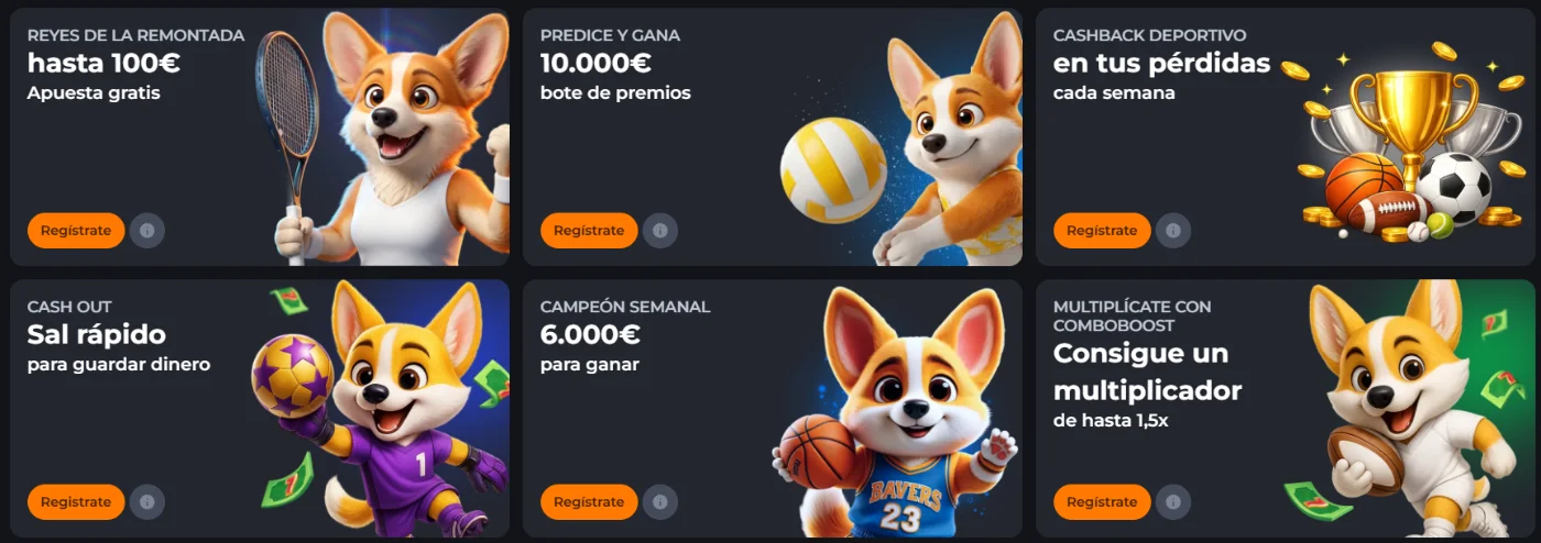 Promociones deportivas de Corgibet Casino con apuestas gratis, cashback y premios